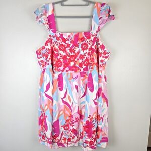 Emily‎ Wonder Adria Embroidered Floral Mini Dress Sz 1X Pink White Feminine.A193